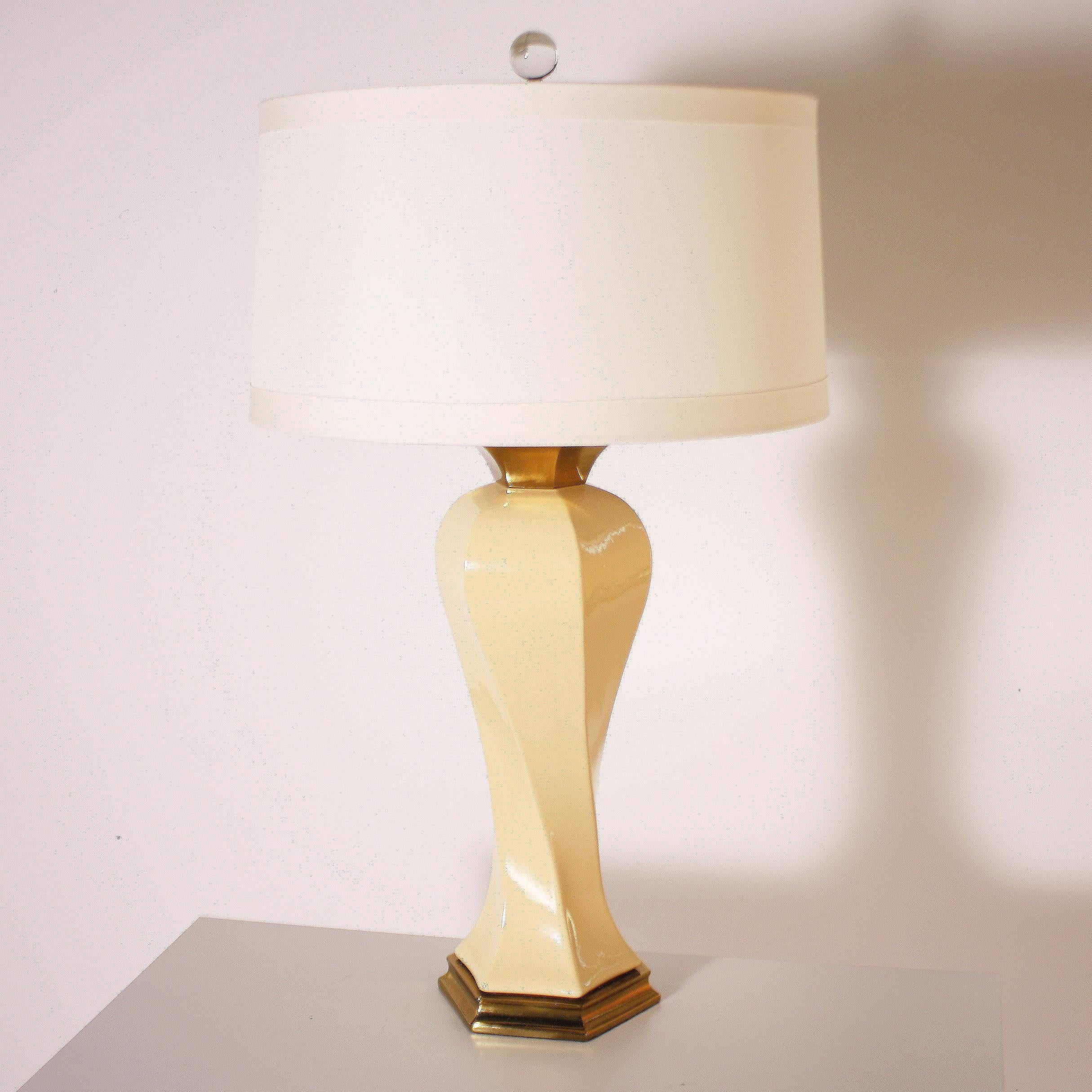 Beige Twisted Ceramic Lamp, circa 1970 1