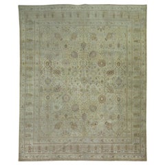 Beige Umber Brown Antique Persian Tabriz Carpet