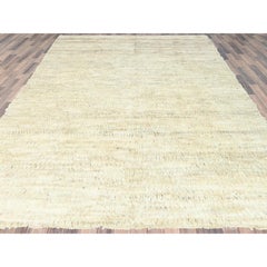 Beige Undyed Natural Wool Hand Knotted Shag Flokati Greek Style Oriental Rug