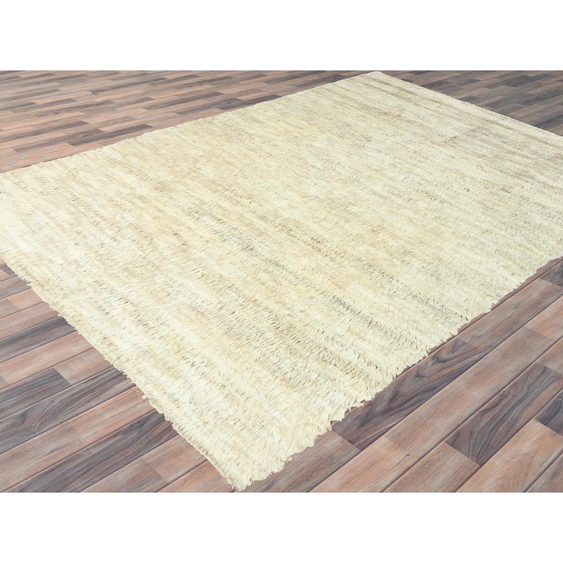 Afghan Beige Undyed Natural Wool Hand Knotted Shag Flokati Greek Style Oriental Rug For Sale