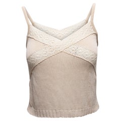 Beige Valentino Silk-Blend Crochet-Trimmed Knit Tank Top Size US S
