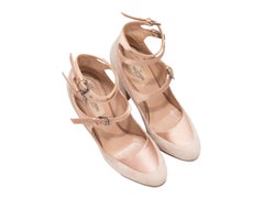 Beige Valentino Suede Heeled Mary Jane Pumps Size 37.5