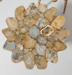 Beige Varieties of Natural Stone Top Table with Three Metal Leg Base