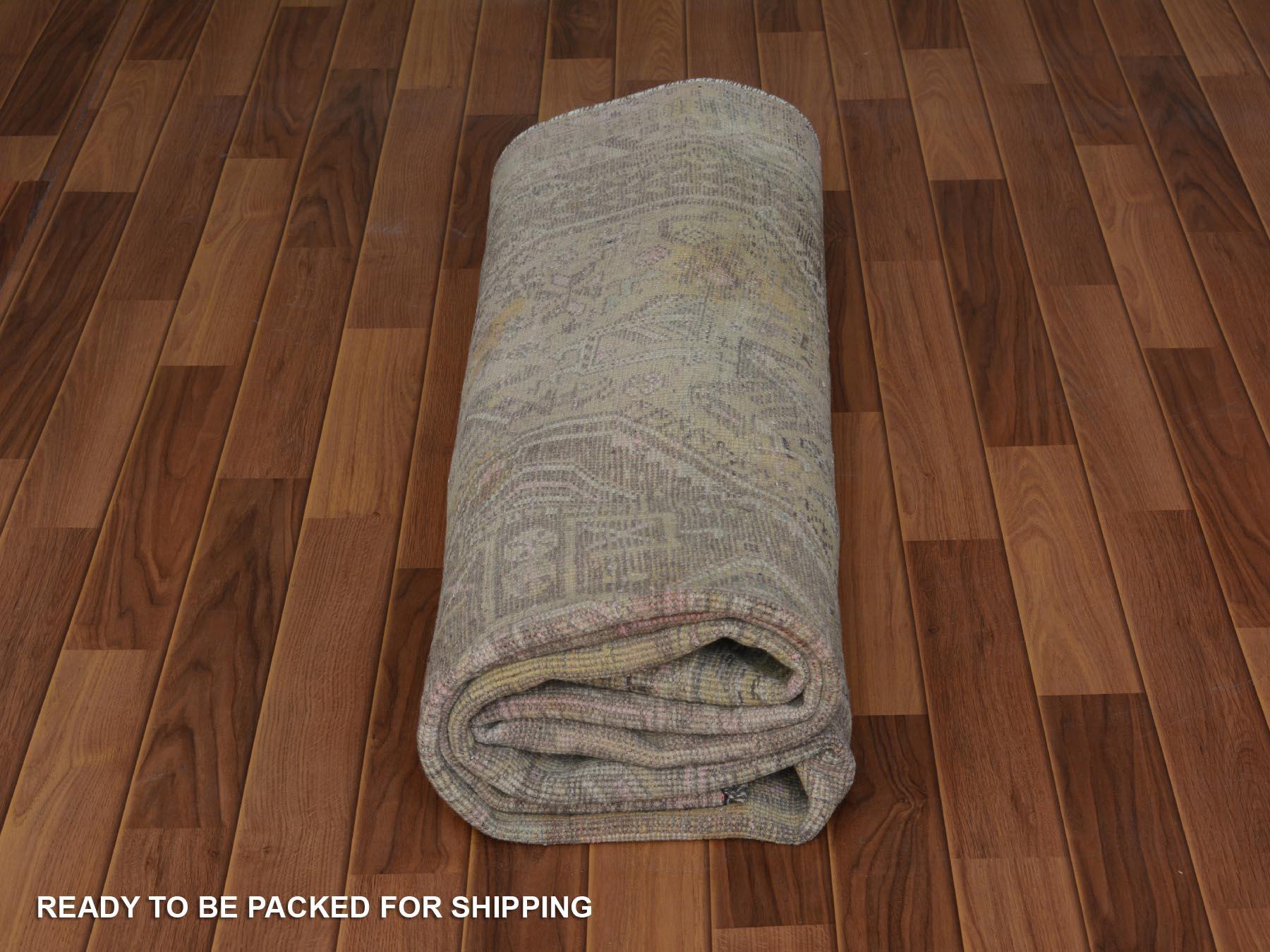 Beige Vintage and Worn Down Persian Qashqai Pure Wool Hand Knotted Oriental Rug For Sale 4
