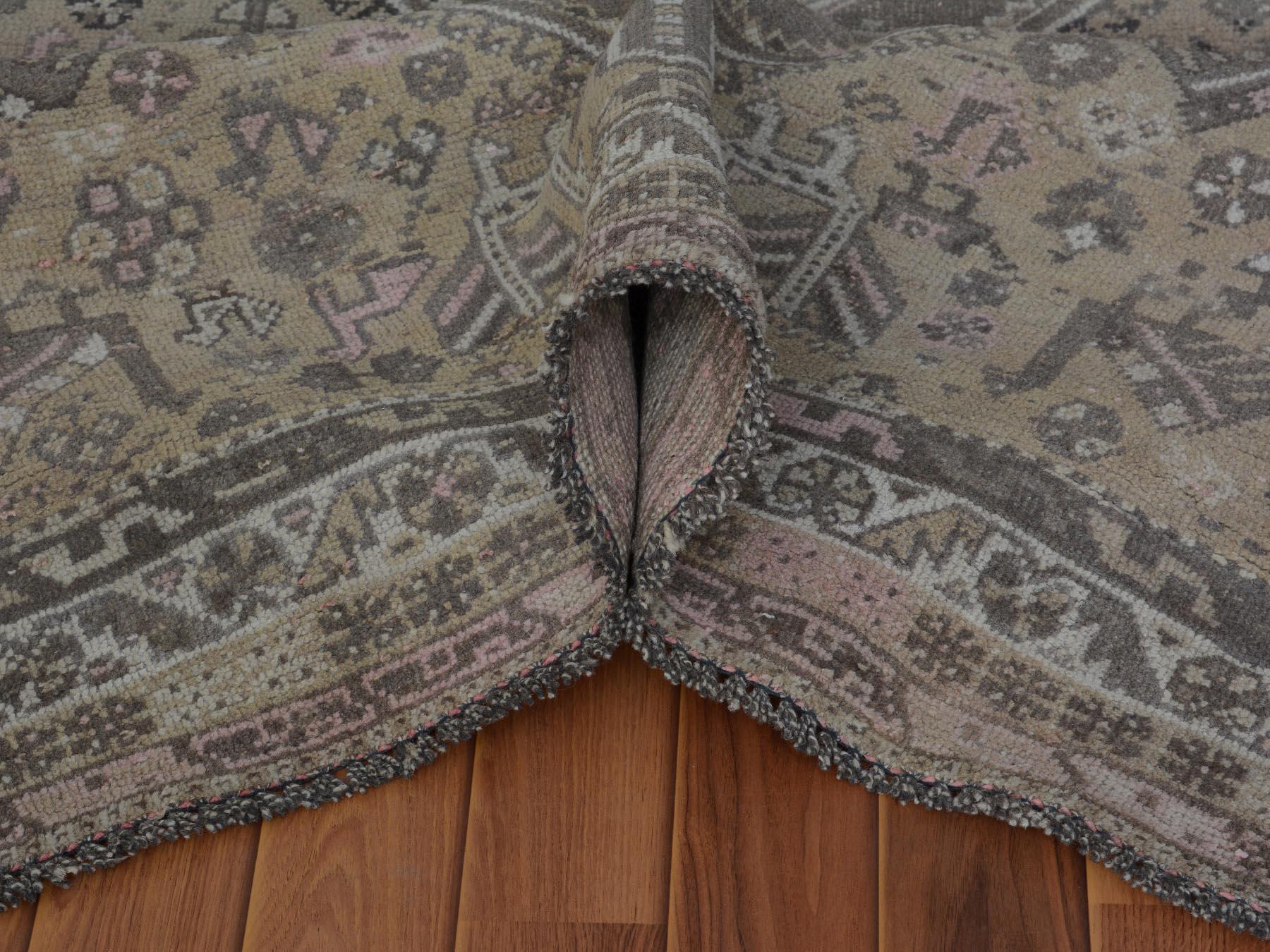 Mid-20th Century Beige Vintage and Worn Down Persian Qashqai Pure Wool Hand Knotted Oriental Rug For Sale