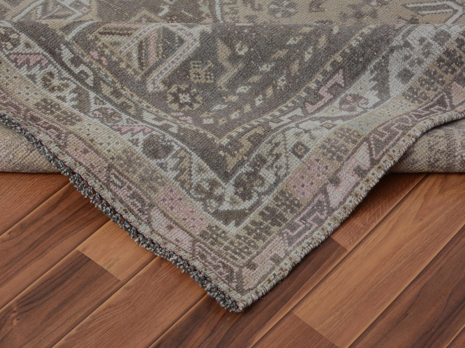 Beige Vintage and Worn Down Persian Qashqai Pure Wool Hand Knotted Oriental Rug For Sale 1
