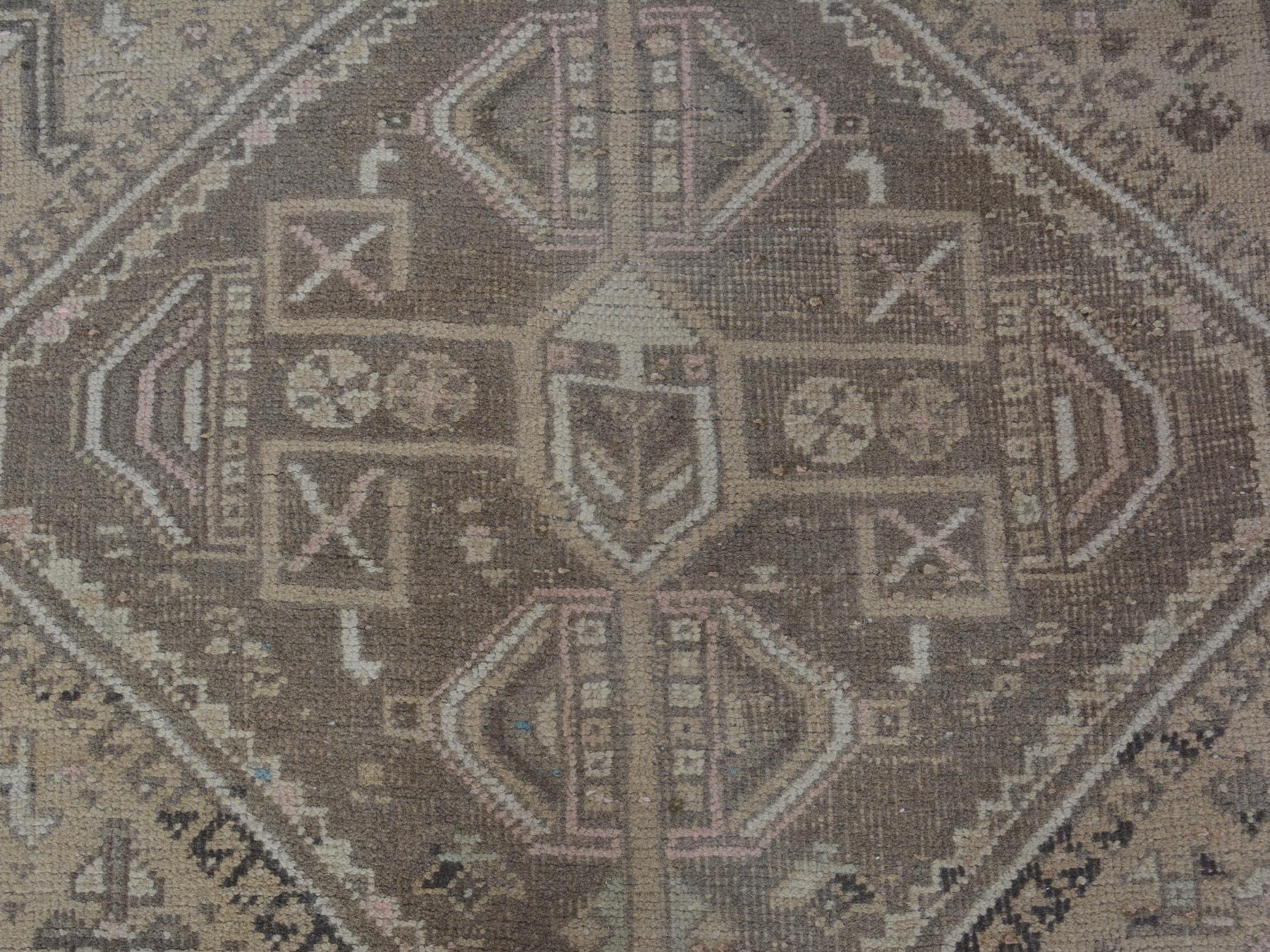 Beige Vintage and Worn Down Persian Qashqai Pure Wool Hand Knotted Oriental Rug For Sale 3