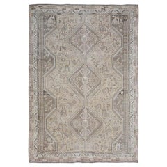 Beige Vintage and Worn Down Persian Qashqai Pure Wool Hand Knotted Oriental Rug