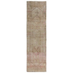 Beige Vintage and Worn Down Persian Serab Runner Hand Knotted Oriental Rug