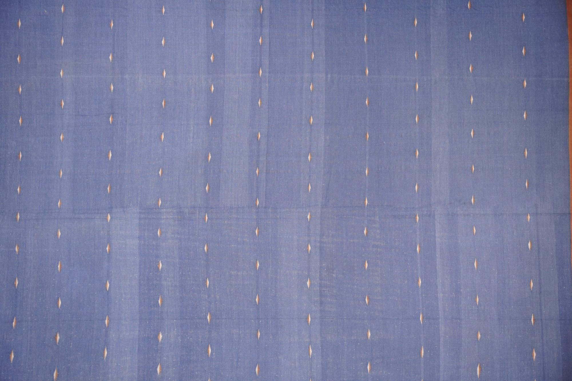 Beigefarbener Vintage-Dhurrie-Teppich mit blauem und grünem geometrischem Muster von Rug & Kilim   (Indisch) im Angebot