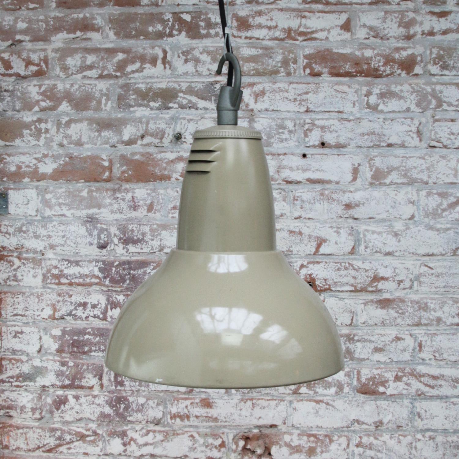 20th Century Beige Vintage Industrial Clear Striped Glass Pendant Lamps by Holophane Paris For Sale