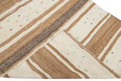 Beige Vintage Kilim Handgefertigt Flachgewebe Gestreift Motiv Wolle Lufer