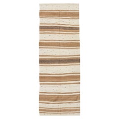 Beige Vintage Kilim Handmade Flatweave Striped Motif Wool Runner