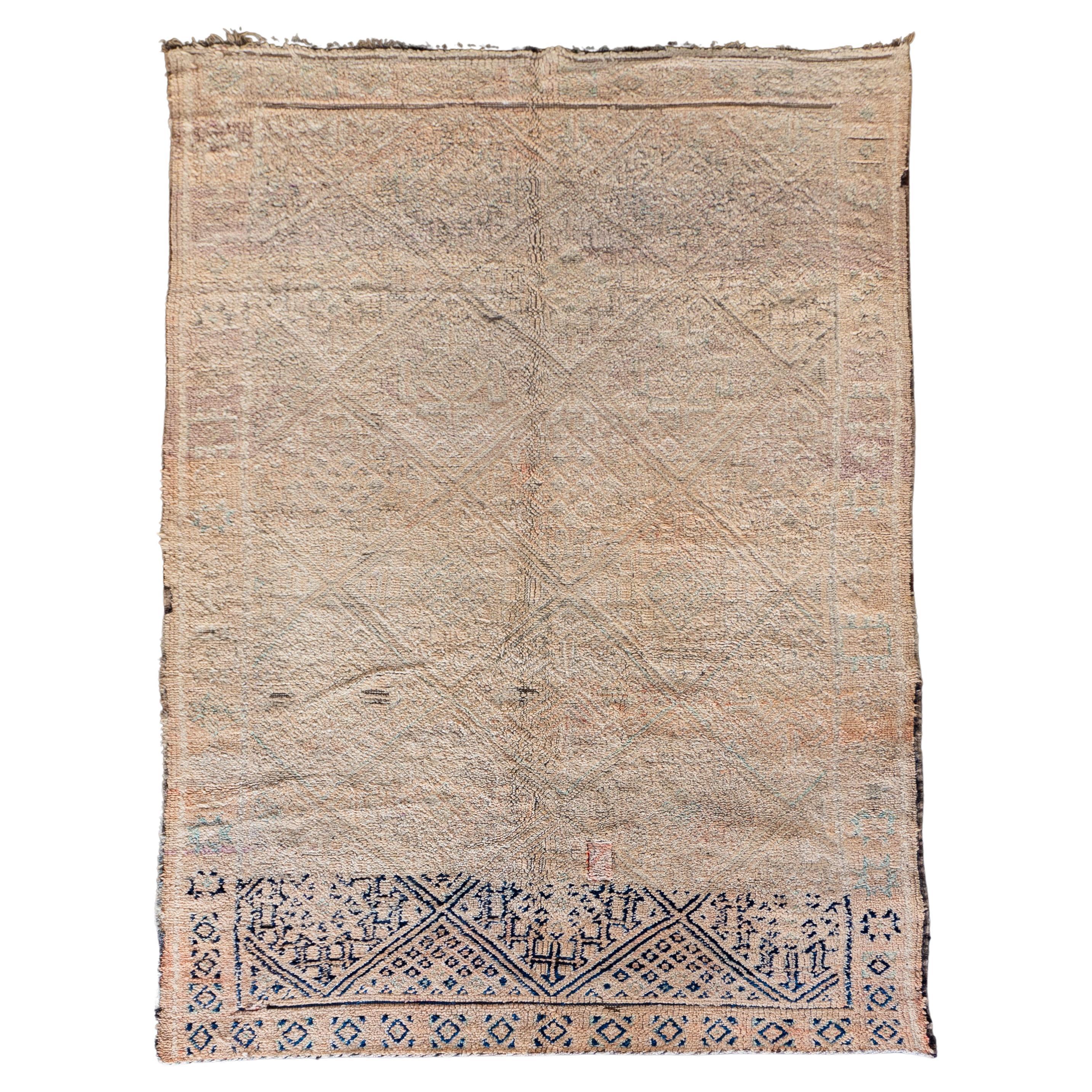 Beige Vintage marokkanischen Berber Teppich aus 70er Jahren 100% Wolle 5.7x10 Ft 175x300 Cm im Angebot