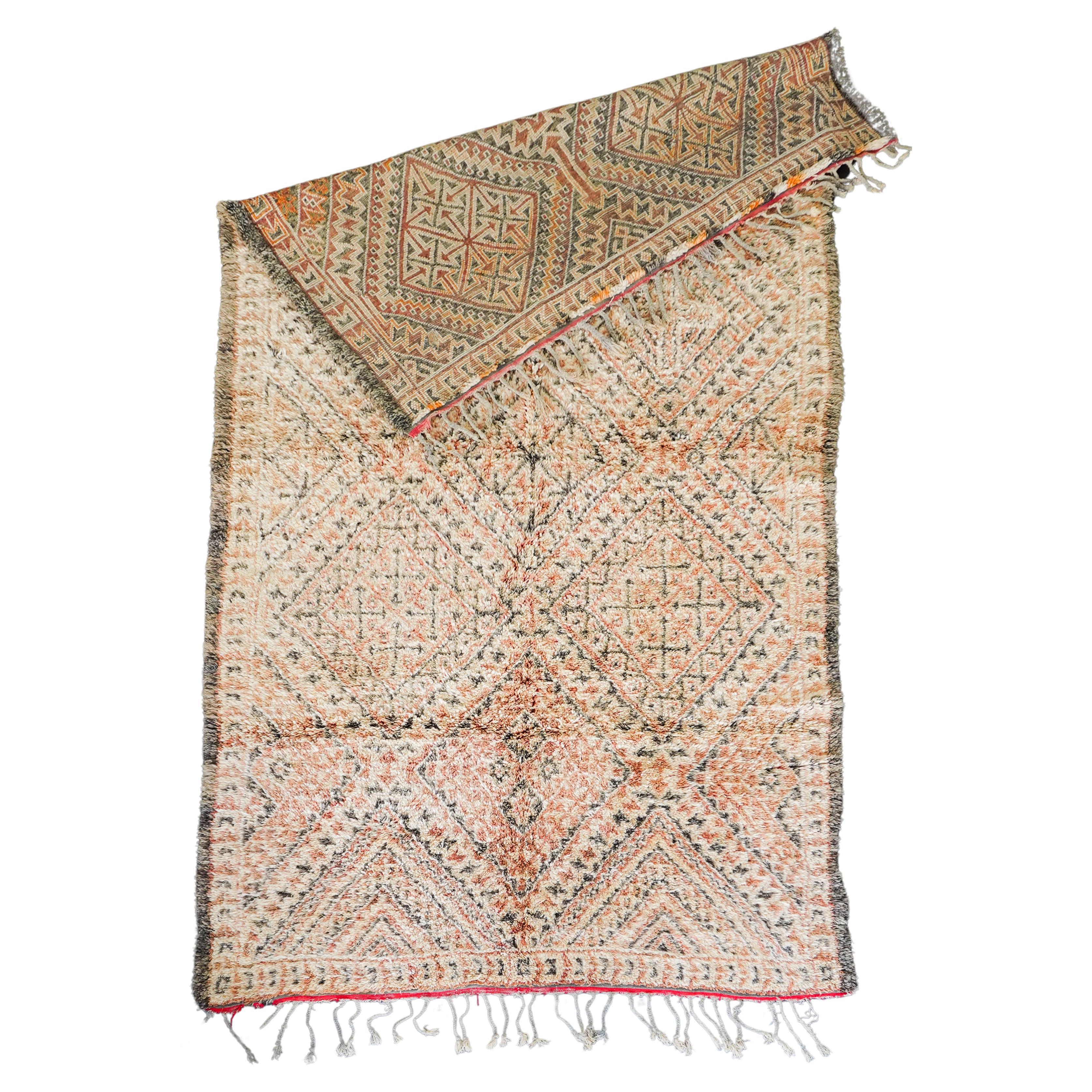 Beigefarbener marokkanischer Berberteppich aus den 70ern  100% Wolle  6.6x14 Ft 200x420 Cm