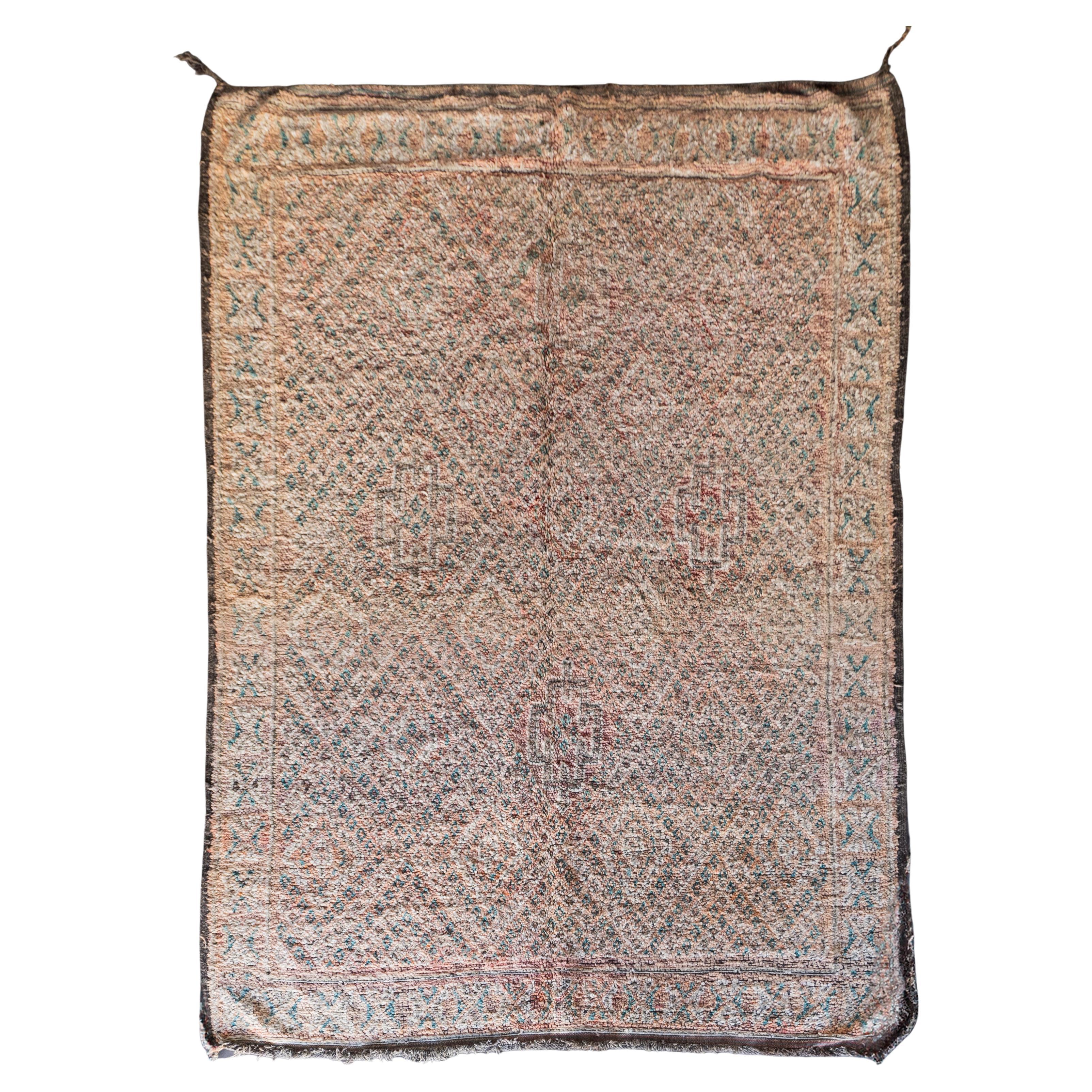 Tapis berbère marocain beige des années 70  100% laine  7.5x11 Ft 230x330 Cm