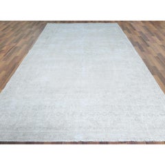 Beige Vintage Zoroastrian Karman Distressed Look Worn Wool Hand Knotted Rug