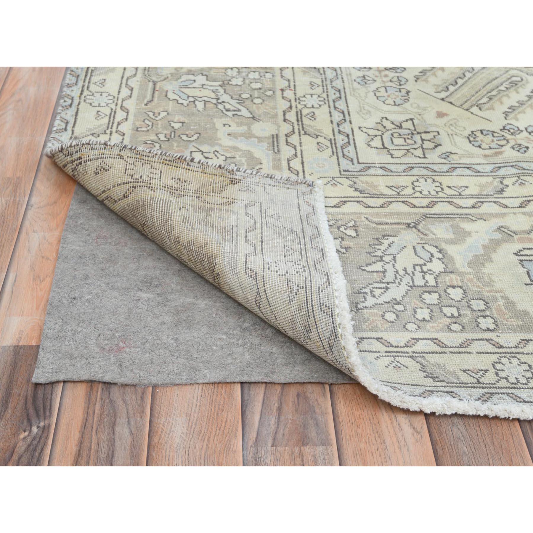 Beige Vintage Persian Tabriz Distressed Look Hand Knotted Worn Wool Rug In Good Condition For Sale In Carlstadt, NJ