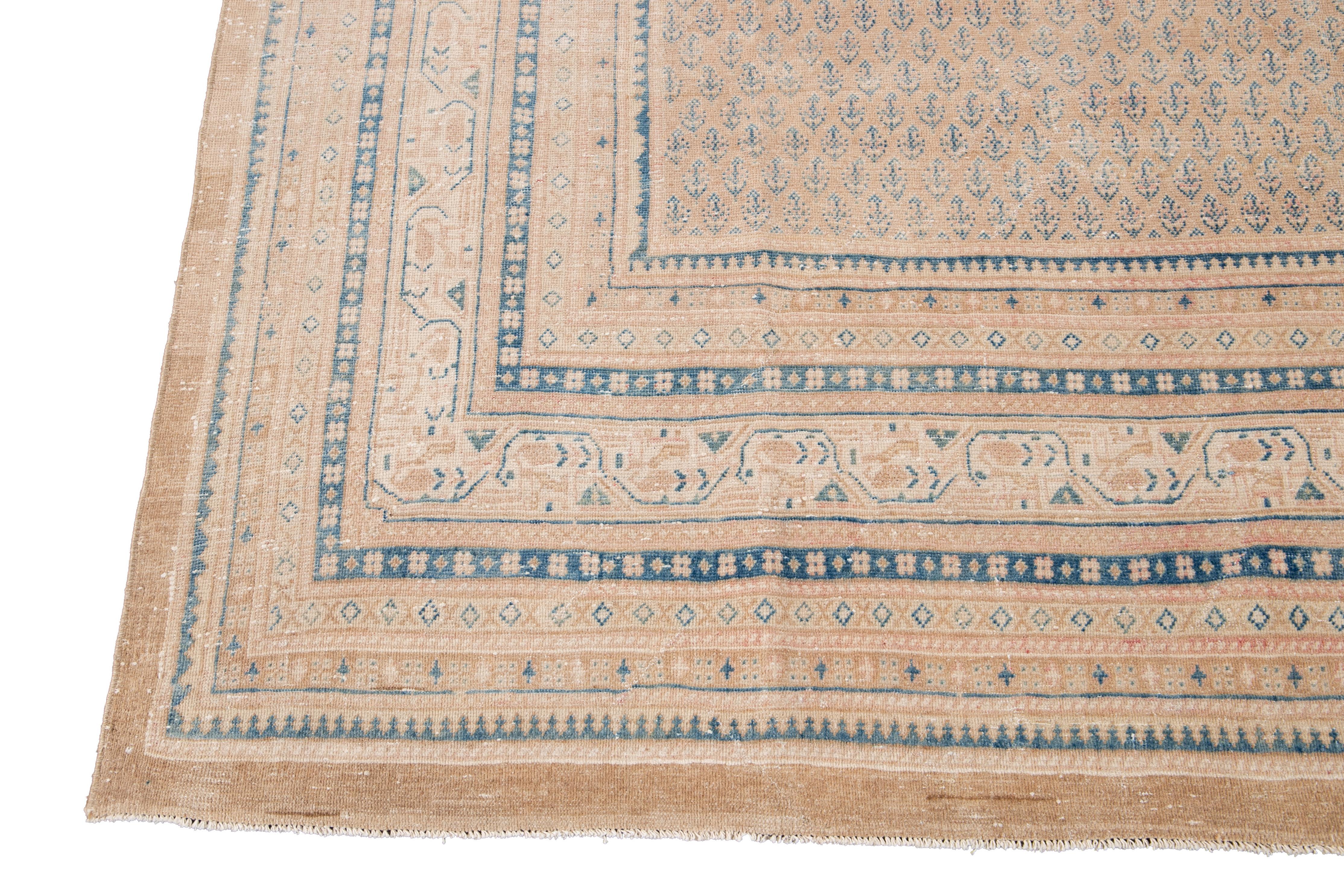 Beige Vintage Persian Tabriz Handmade Wool Rug 5