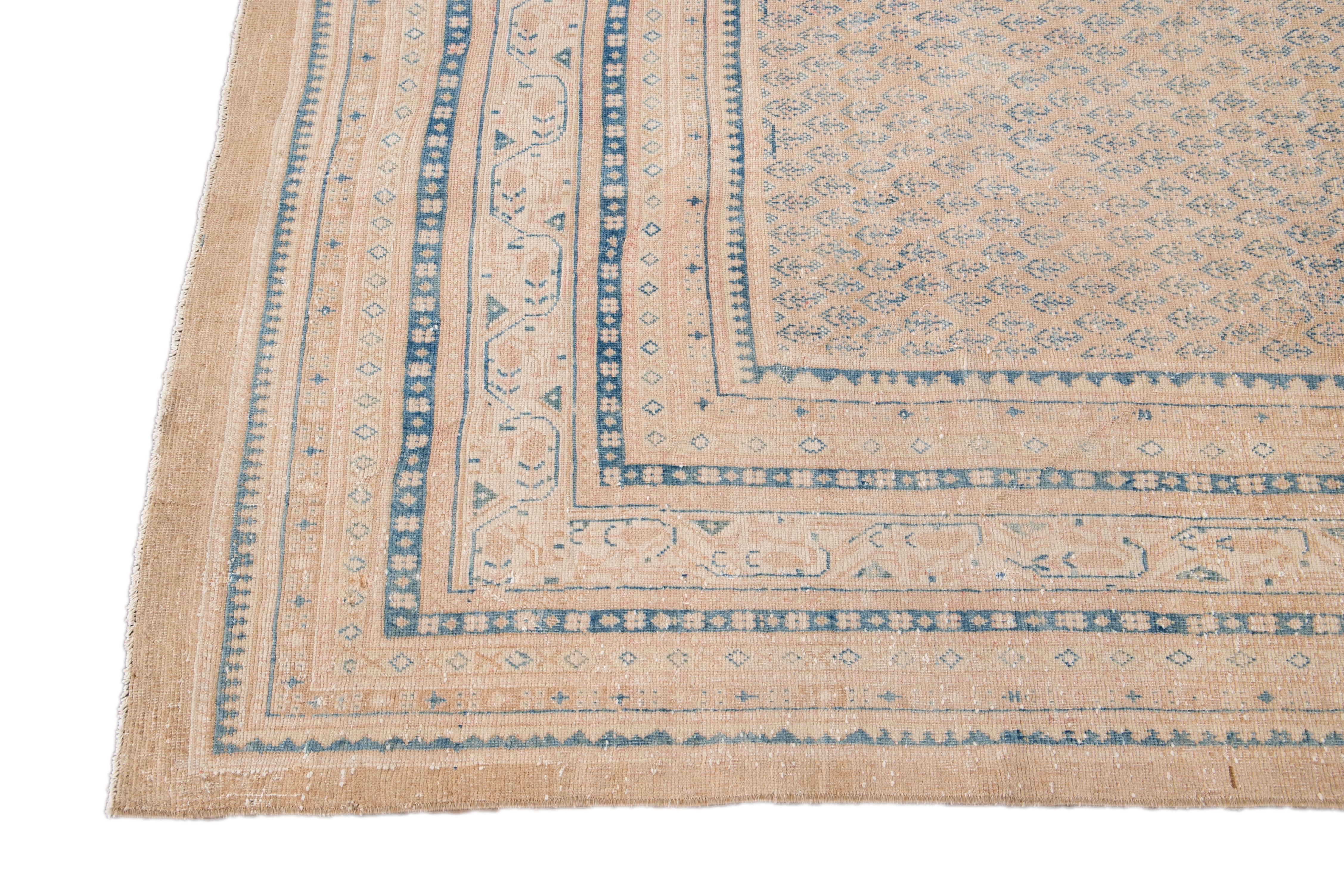 20th Century Beige Vintage Persian Tabriz Handmade Wool Rug