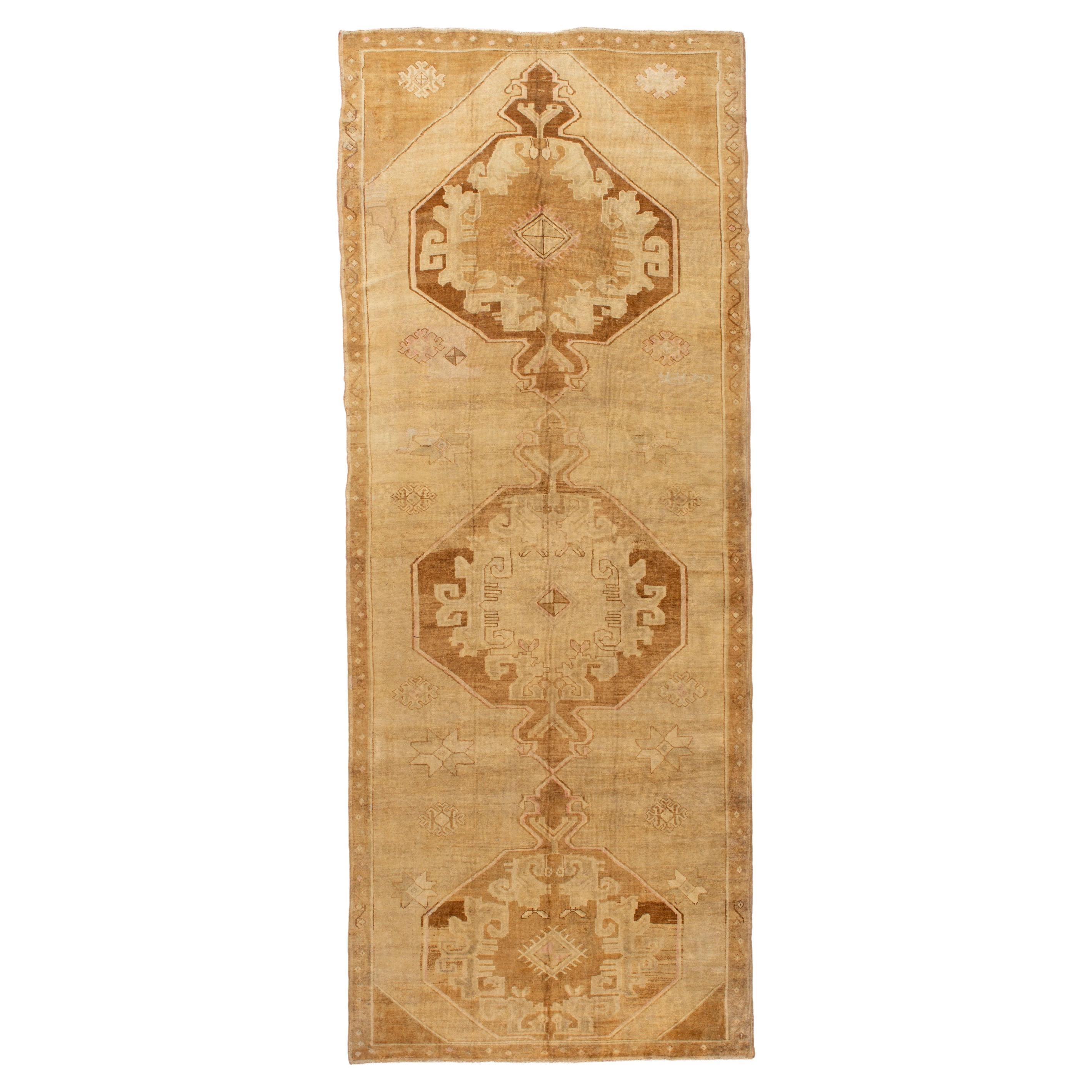 abc carpet Beige Vintage Traditional Turkish Wool Rug - 6'2" x 17'2" For Sale