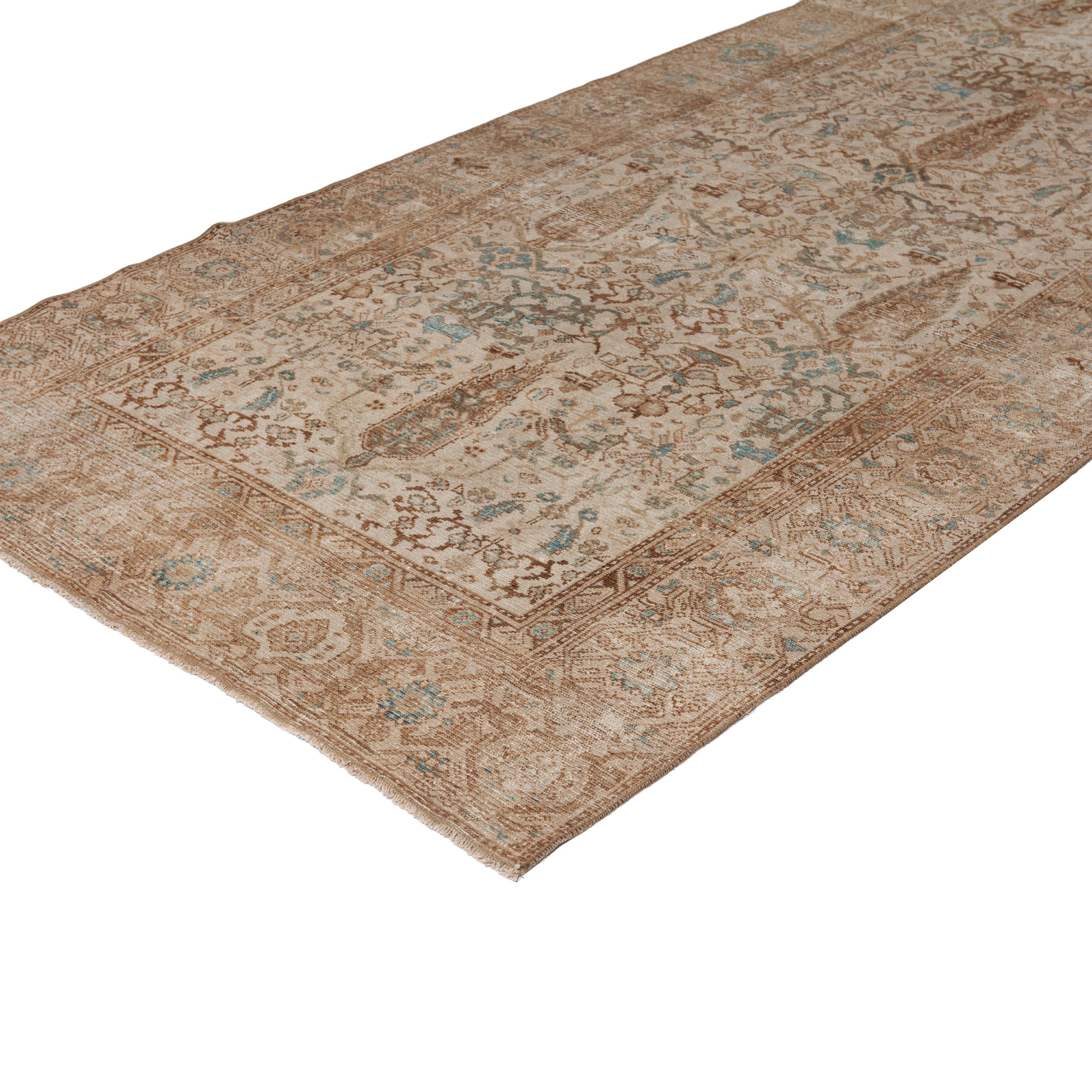 Hand-Knotted abc carpet Beige Vintage Traditional Wool Runner - 4'9