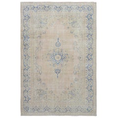 Beige Washed Out and Worn Down Vintage Persian Kerman Pure Wool Hand Knotted