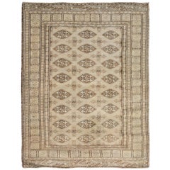 Beige Washed Out Turkoman Bokara Worn Down Hand Knotted Oriental Rug