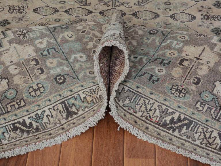 Beige Washed Out Vintage and Worn Down Persian Shiraz Hand Knotted ...