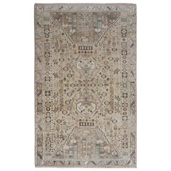 Beige Washed Out Vintage and Worn Down Persian Shiraz Hand Knotted Oriental Rug