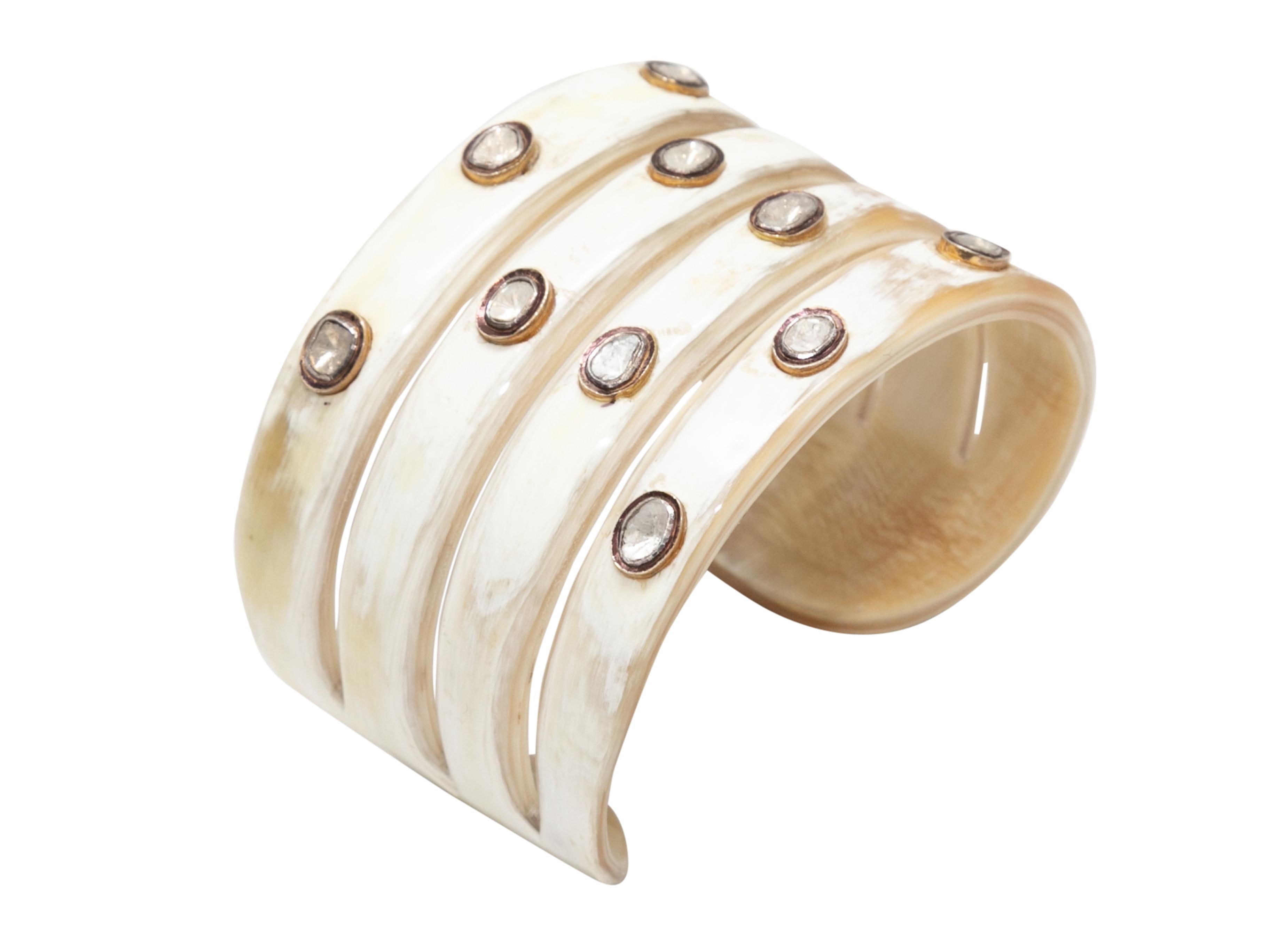 Women's Beige & White Arthur Mader Sliced Diamond & Horn Cuff Bracelet For Sale