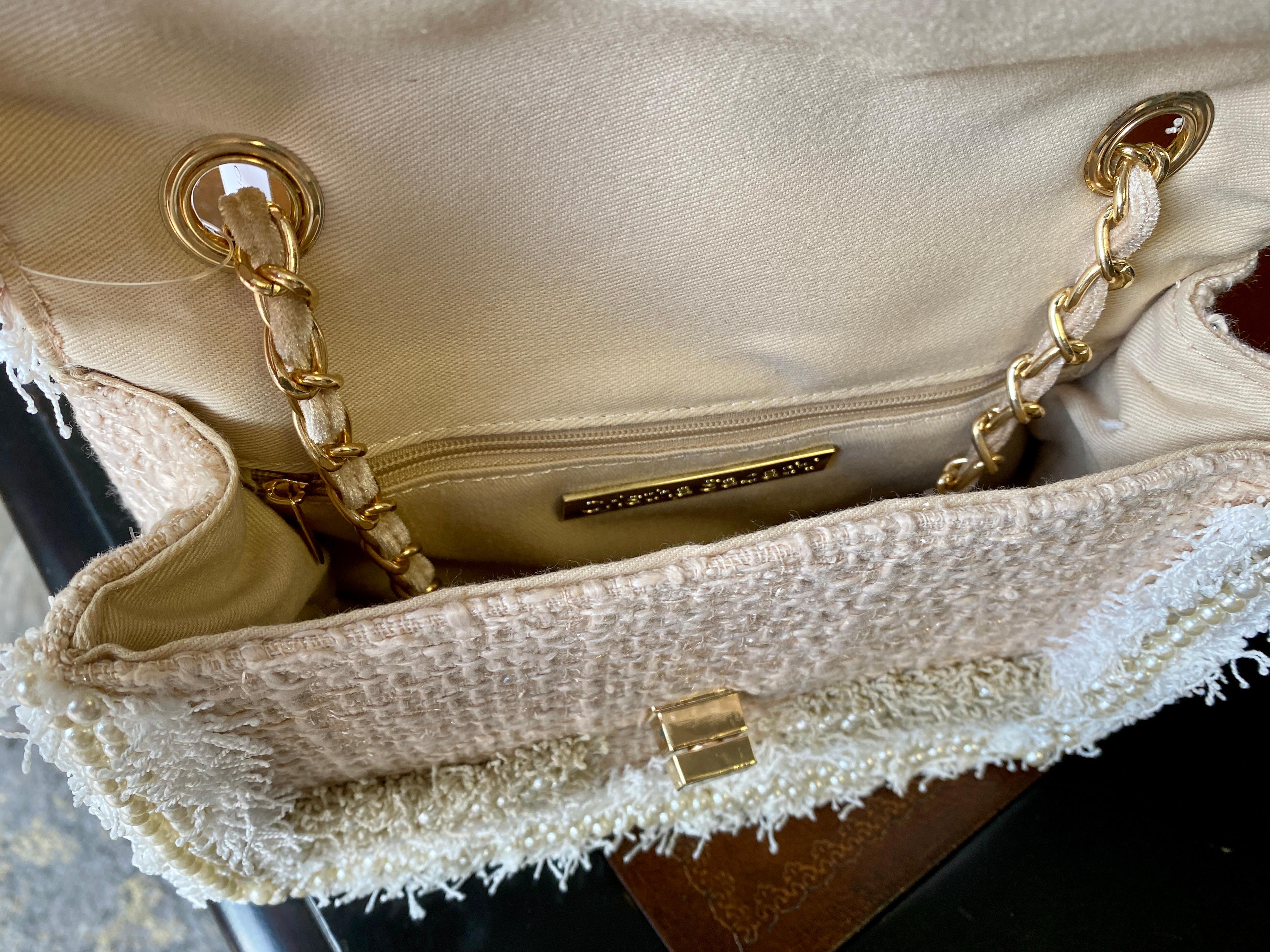 Women's or Men's Beige & White Faux Pearl  Woven Crossbody Bag  For Sale