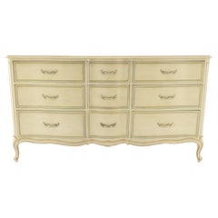 Beige White Gold Blue Trip 9 Drawers Country French 64" Long Dresser c1970s MINT