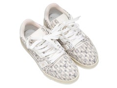 Beige & White Louis Vuitton Logo Canvas Low-Top Sneakers Size 36