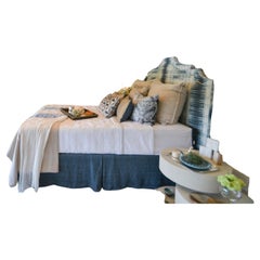 Tappeto organico beige bianco turchese annodato a mano in lana e seta in stock