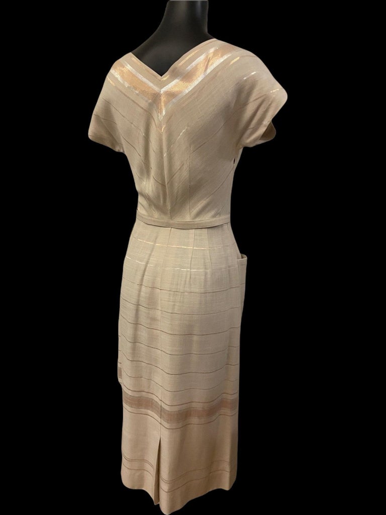 cream wiggle dress vintage wiggle dress 1950's Turquoise & Silver Glitter Wiggle Dress