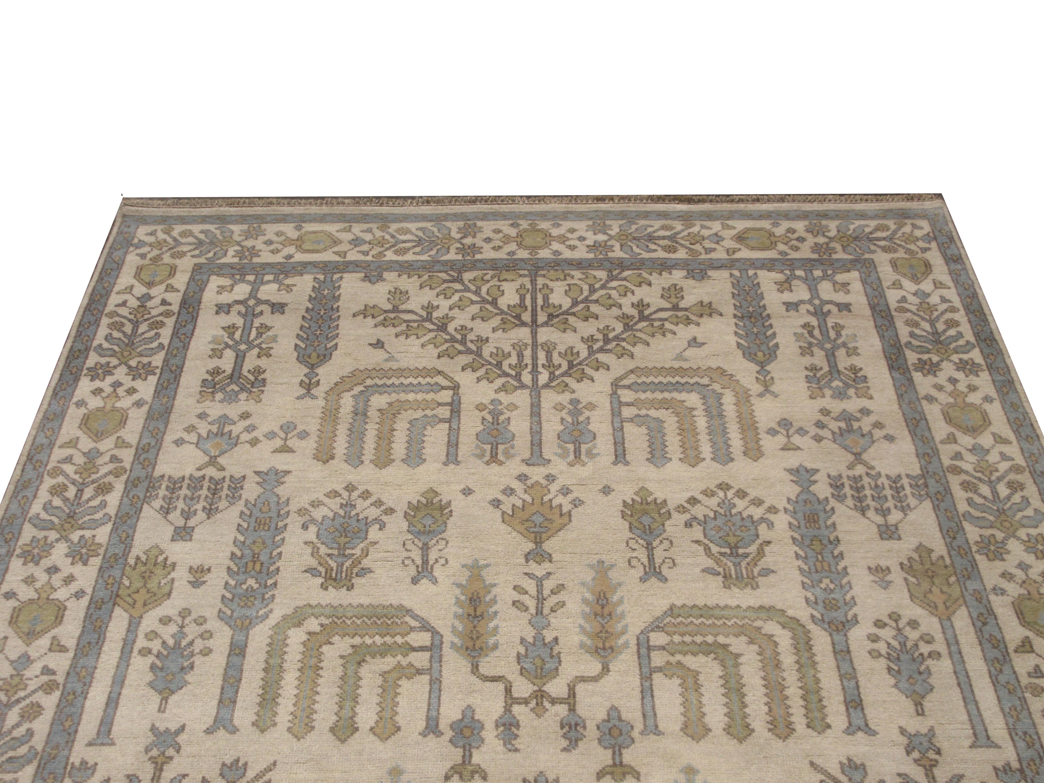 Indian Beige Willow & Palm Tree Oushak For Sale