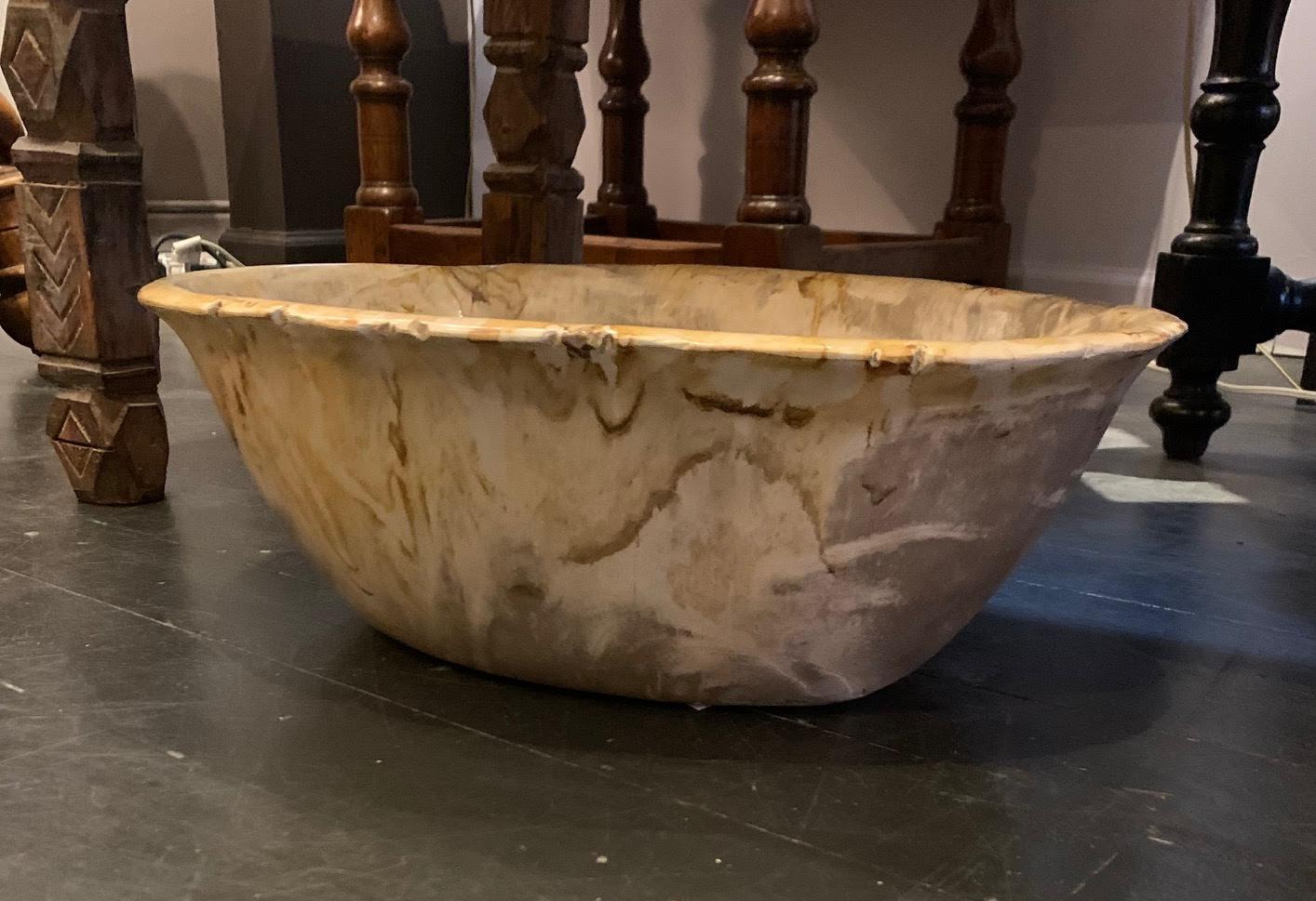 Beige With Black Accents Large Petrified Wood Bowl, Indonesia, Contemporary In New Condition For Sale In New York, NY