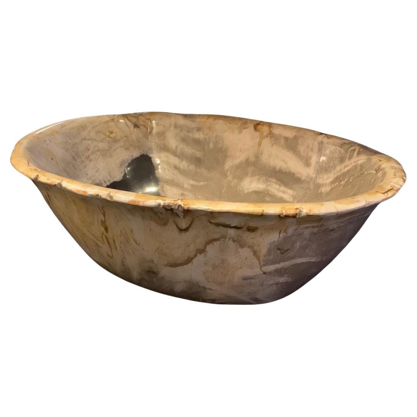 Contemporary Indonesian large petrified wood bowl.
Beige with black accents.
From a collection of petrified wood bowls and platters.