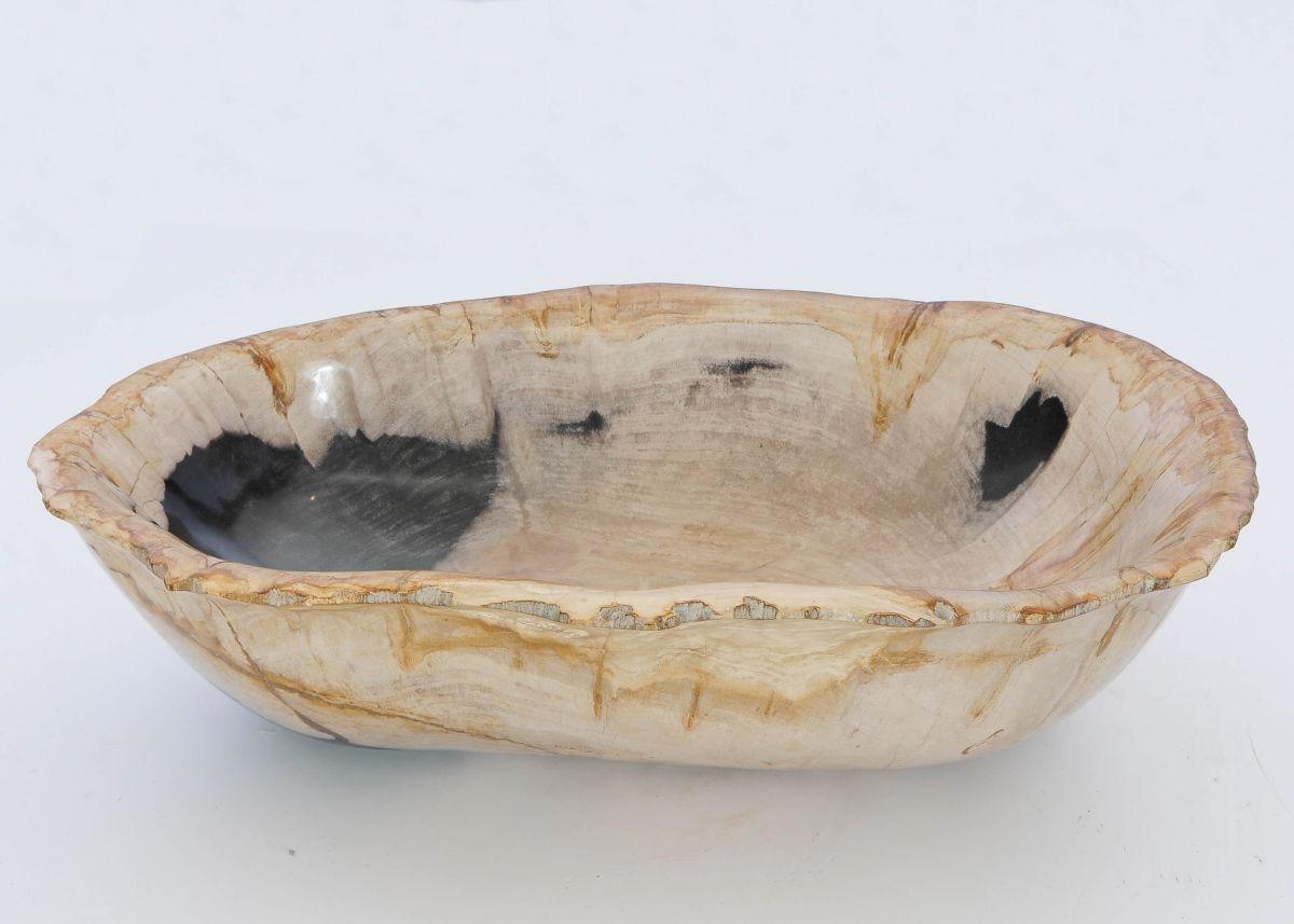 Beige With Black Extra Large Petrified Wood Bowl, Indonesia, Contemporary For Sale 1