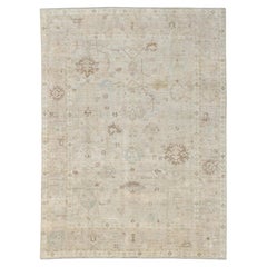 Beige with Blue Motif Oushak-Inspired Wool Rug 8'9''x12'
