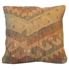 Vintage Beige Wool Geometric Kilim Cushion Handmade Traditional Scatter Pillow