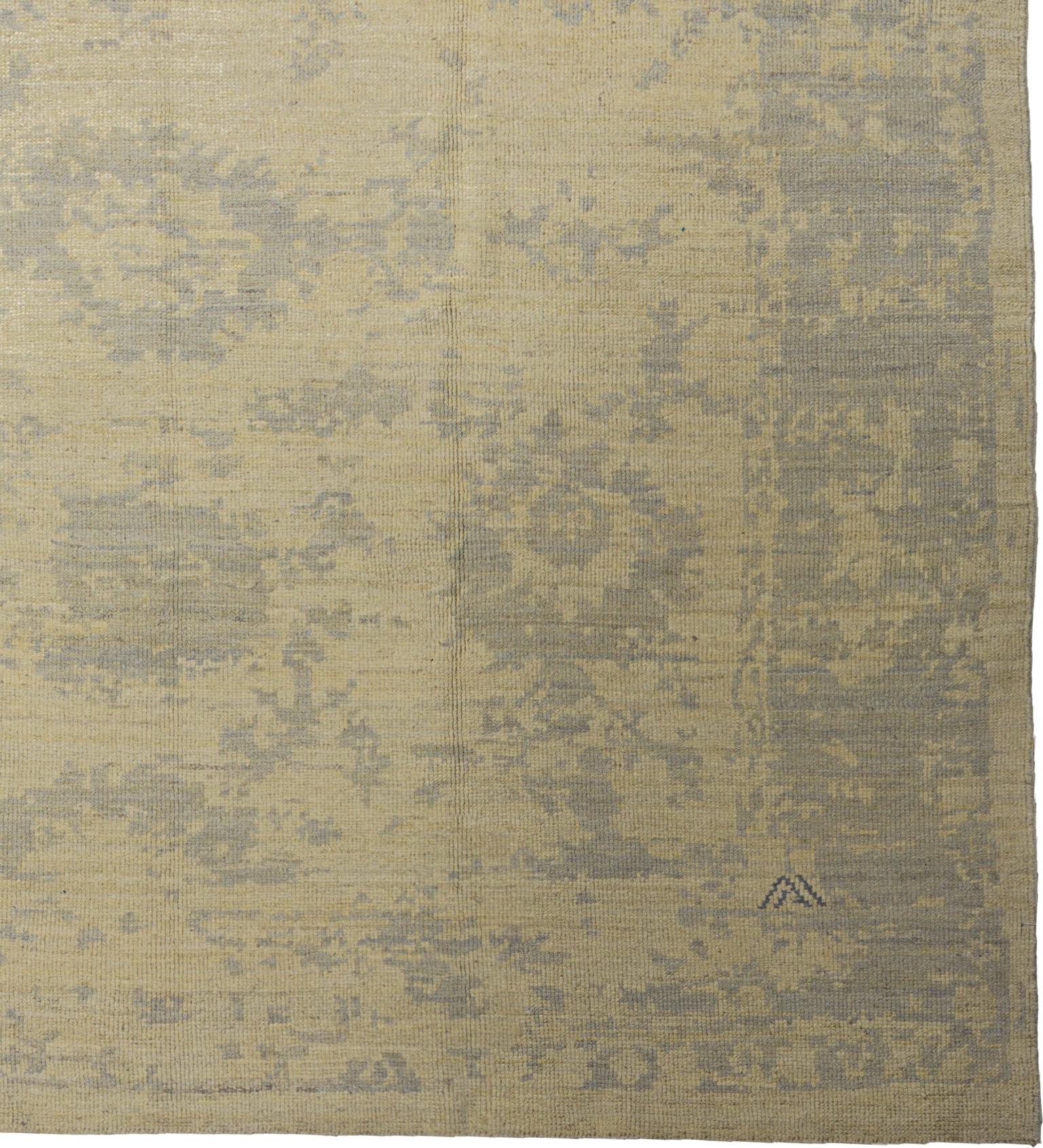 Beige Wolle handgeknüpft Teppich 7 Fuß x 7 Fuß, fast quadratisch, verblasst Garten Dreamscape (Handgewebt) im Angebot