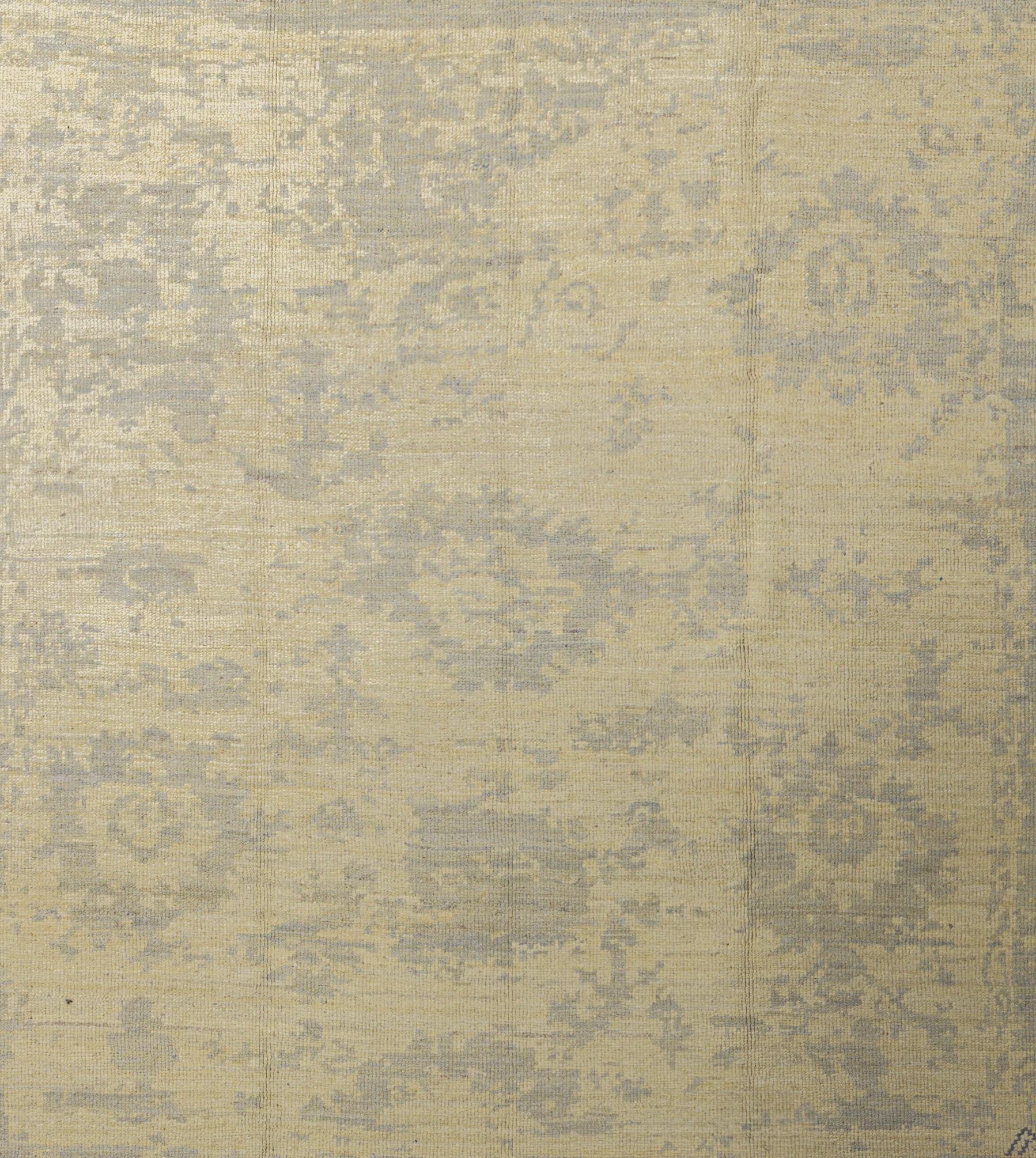 Beige Wolle handgeknüpft Teppich 7 Fuß x 7 Fuß, fast quadratisch, verblasst Garten Dreamscape im Zustand „Hervorragend“ im Angebot in Dallas, TX