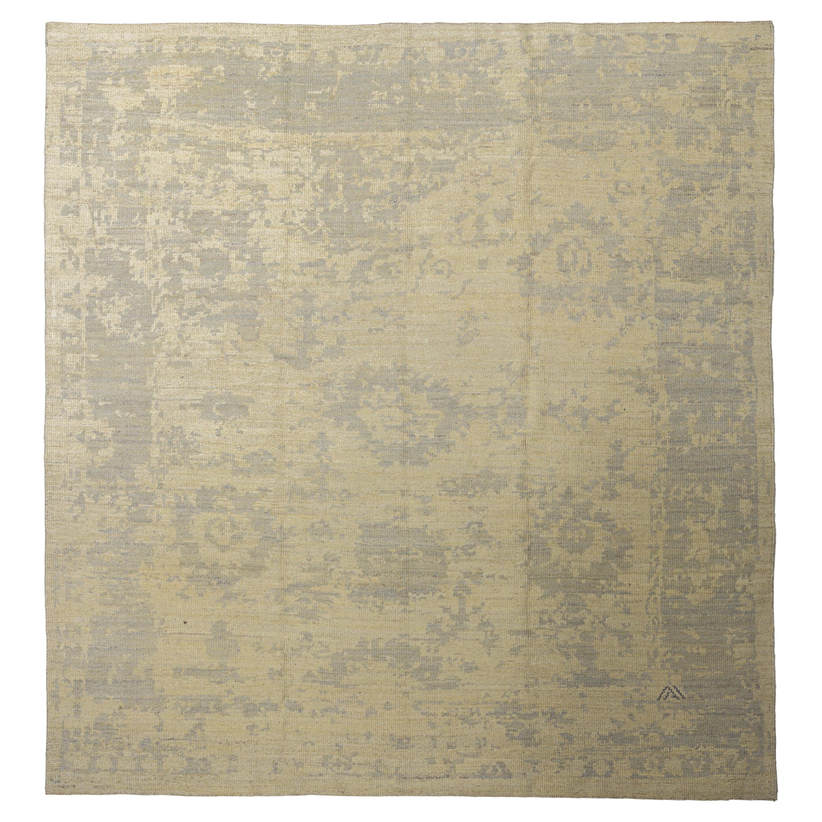 Beige Wolle handgeknüpft Teppich 7 Fuß x 7 Fuß, fast quadratisch, verblasst Garten Dreamscape im Angebot