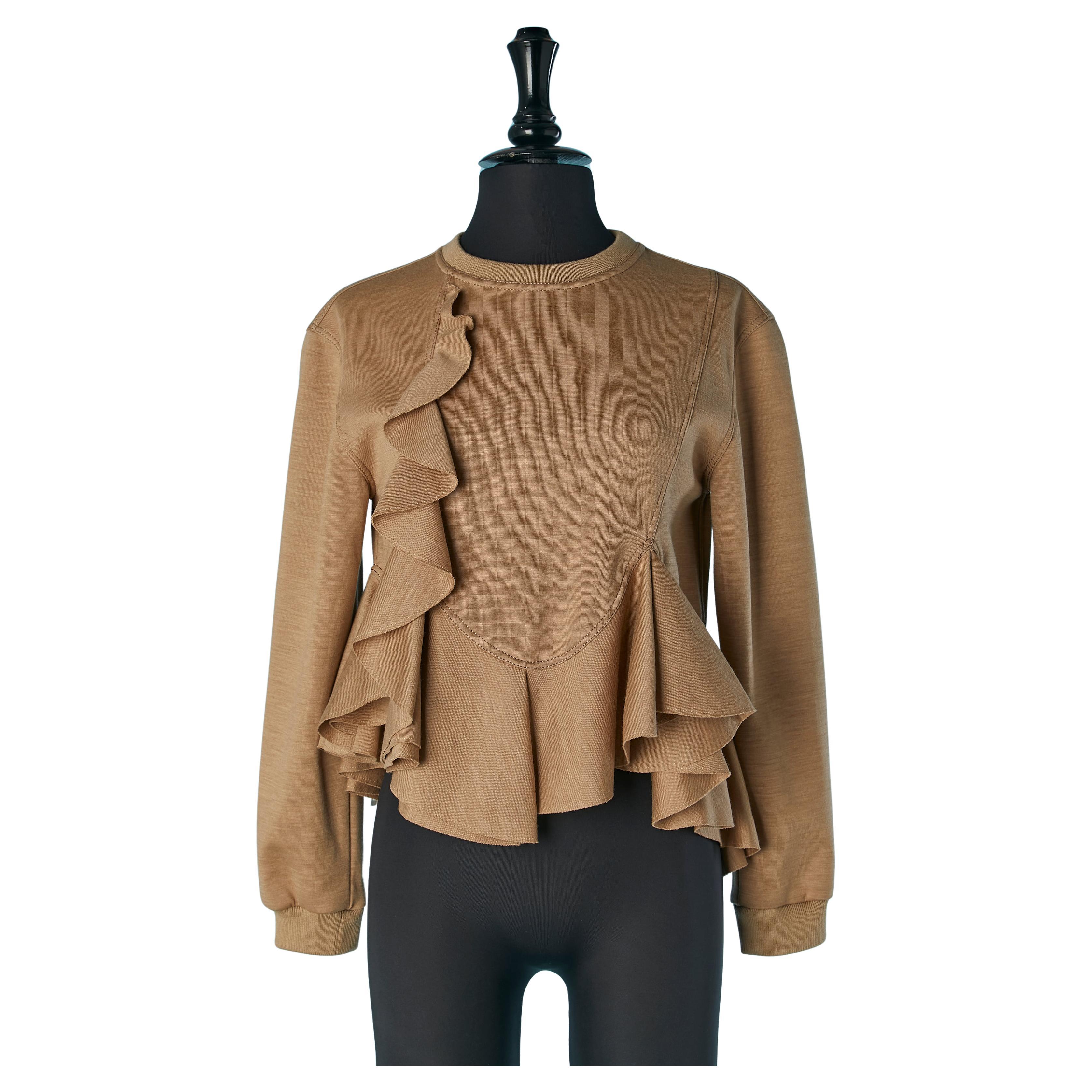 Maglione beige in jersey di lana con volant asimmetrici e bordo a taglio vivo GIVENCHY