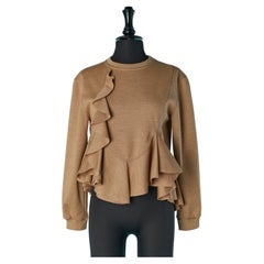 Beigefarbener Pullover aus Wolljersey mit asymmetrischen Rüschen und roh geschliffenem Rand GIVENCHY