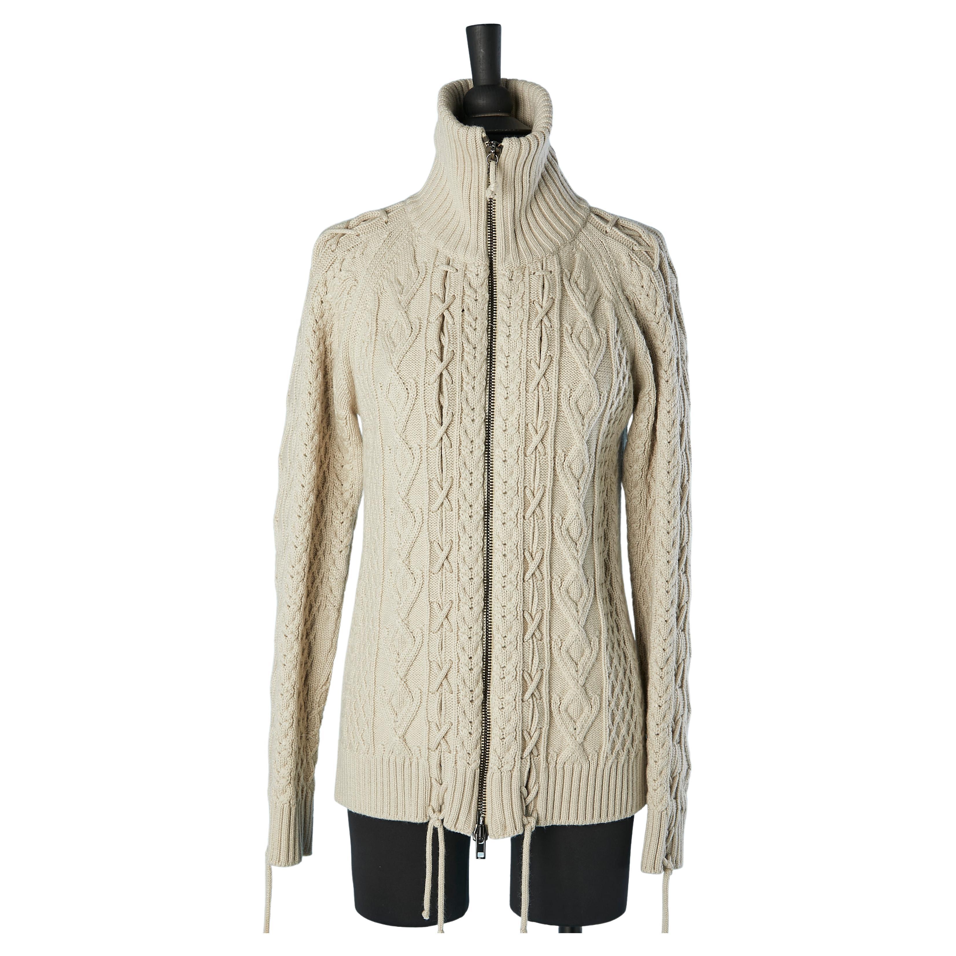 Beige wool knit cardigan with zip Gaultier 2  For Sale