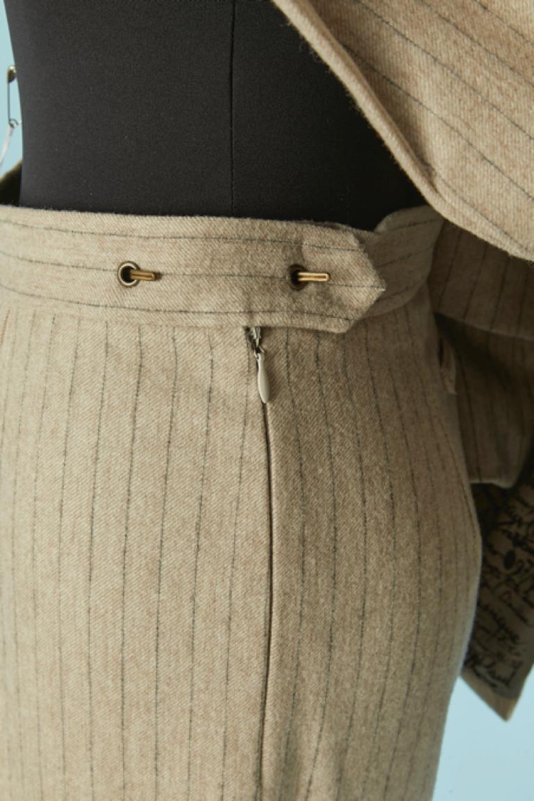 Tuta-pantalone in lana beige con strisce di spillo  Jean Paul Gaultier Classique in vendita 5