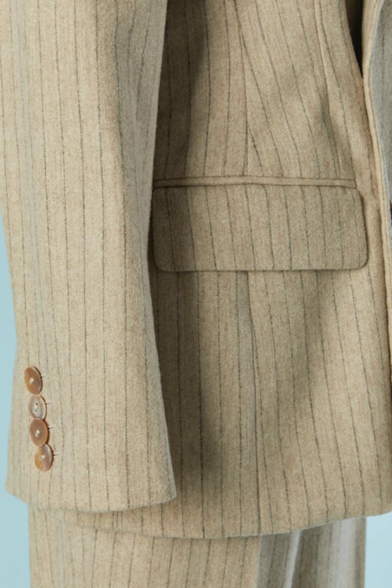 Beige Tuta-pantalone in lana beige con strisce di spillo  Jean Paul Gaultier Classique in vendita